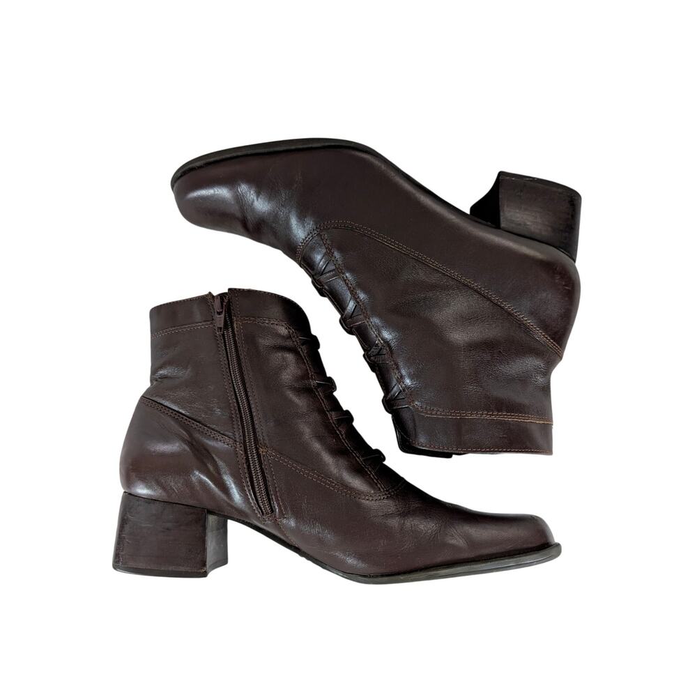 CROFT & BARROW! ESPRESSO BROWN GENUINE LEATHER QUAD CRISS CROSS STRAP BOOTS! 9M - Picture 7 of 10